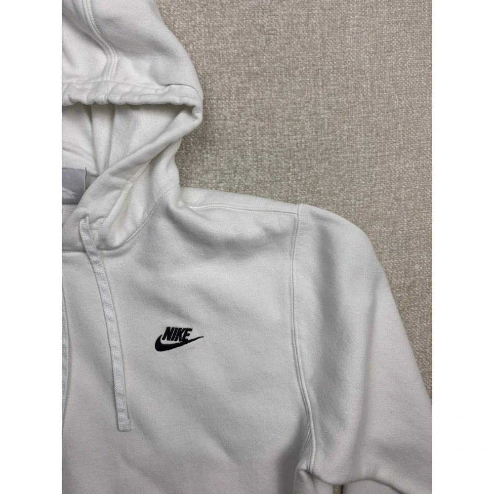 Nike Mens Sportswear Club Fleece Hoodie White Black Embroidered Logo Size M